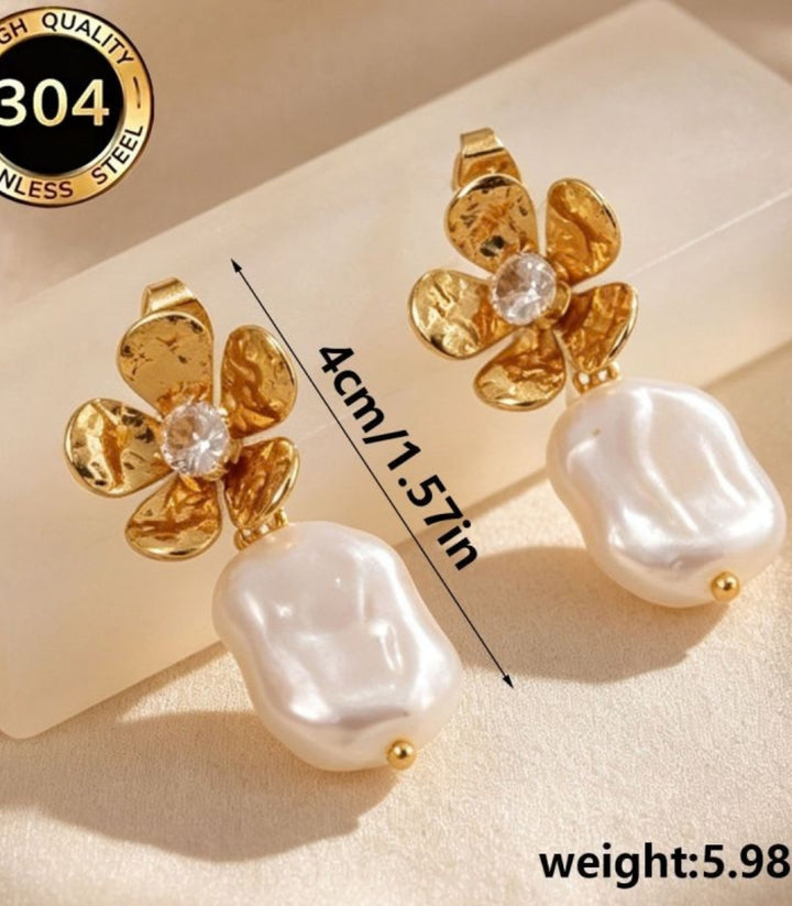 Aretes Flower Pearl Stud