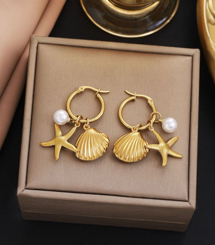 Aretes Beach Shell Star Pearl