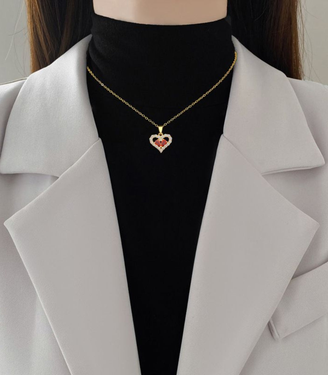 Collar corazón rojo zirconias
