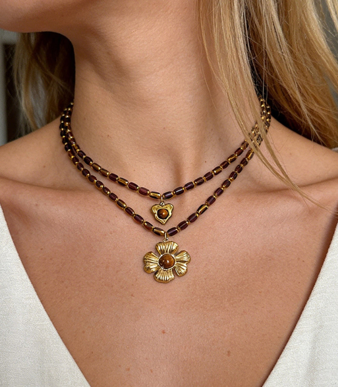 Collar Corazón Piedra Ojo de Tigre