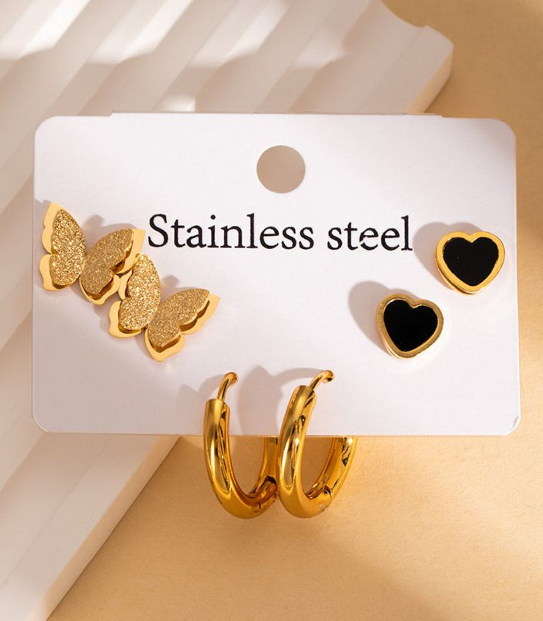 Aretes Set Black Butterfly Heart