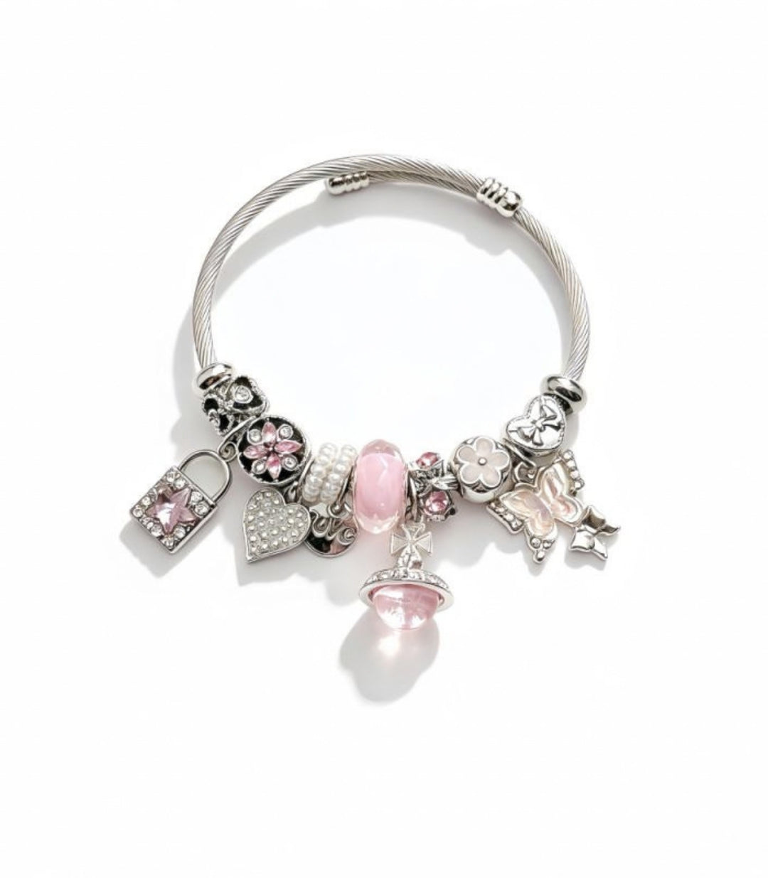 Brazalete Silver Pink Charms