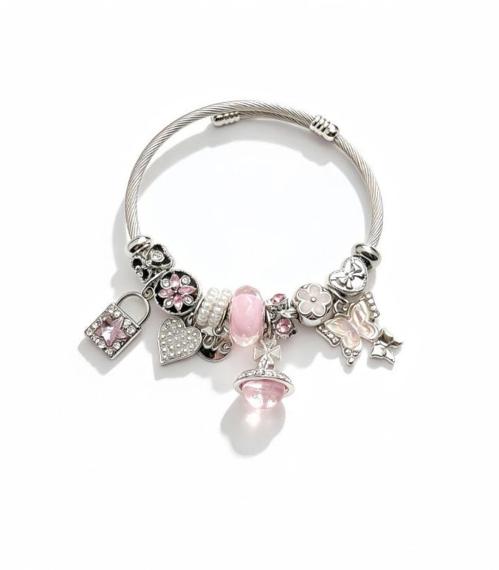 Brazalete Silver Pink Charms