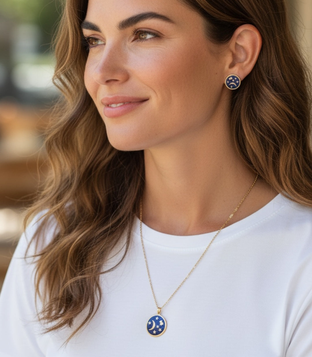 Set collar y aretes gold blue