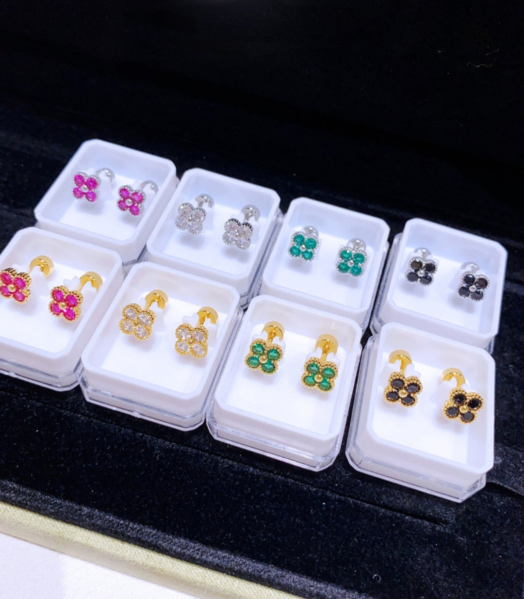 Aretes mini clover plata verde