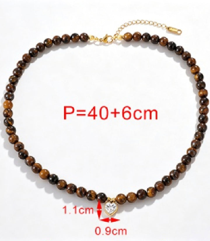 Collar Brown Tiger Eye Bead Zircon