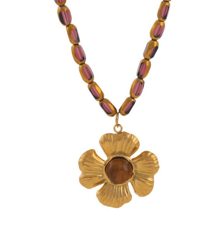 Collar Flor Piedra Ojo de Tigre