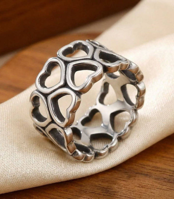 Anillo Plata Doble Corazones 8