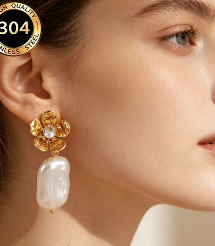 Aretes Flower Pearl Stud