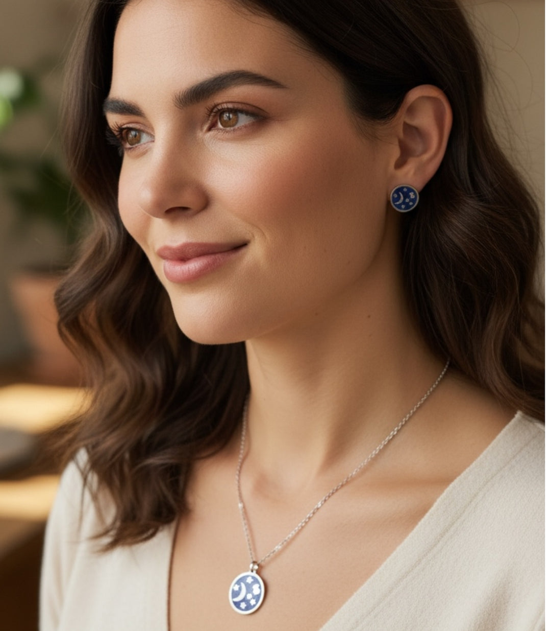 Set collar y aretes silver blue