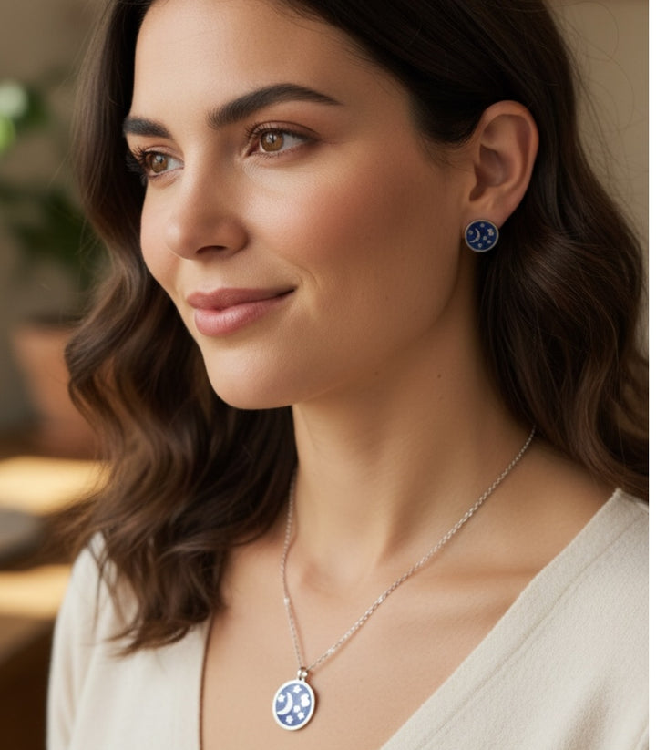 Set collar y aretes silver blue