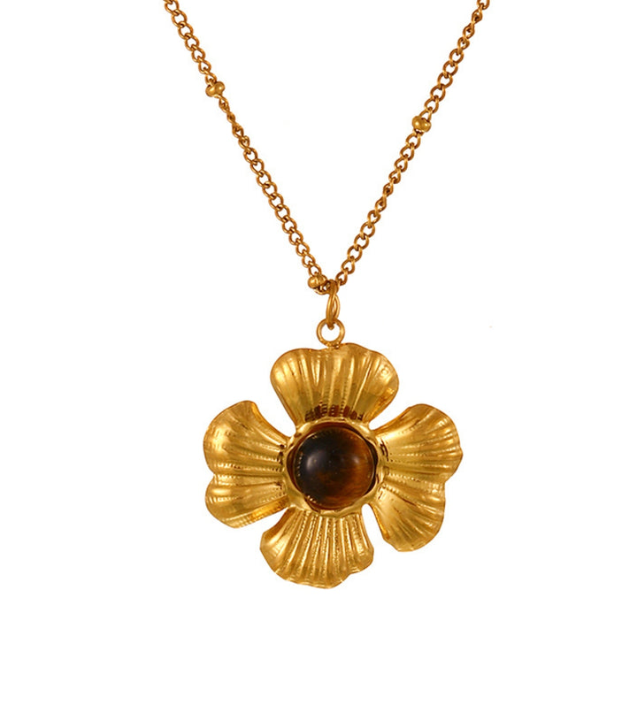 Collar flor piedra cafe