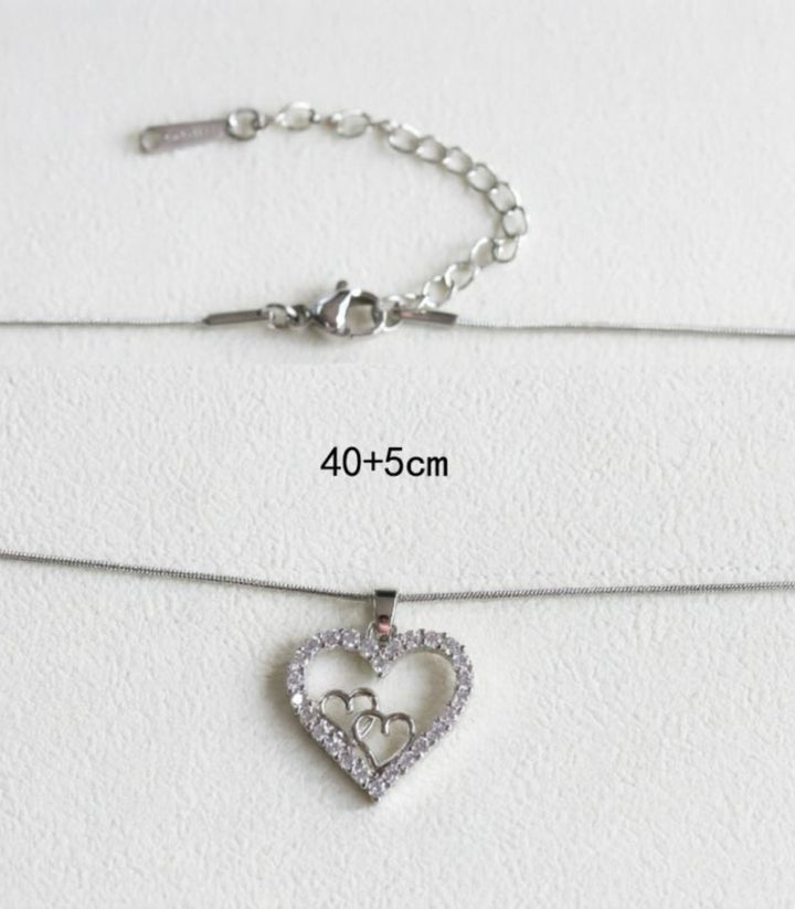 Collar Corazónes Zirconias Plata