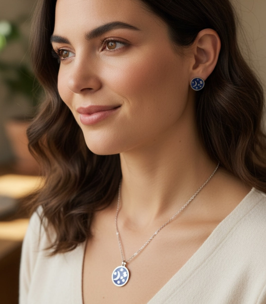 Set collar y aretes silver blue