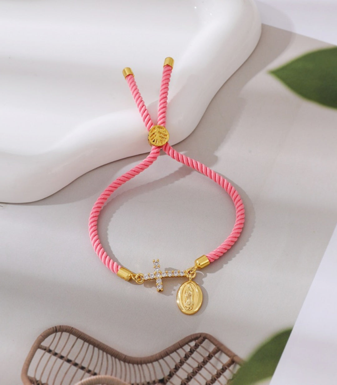 Brazalete Pink Zircon Cross Virgen