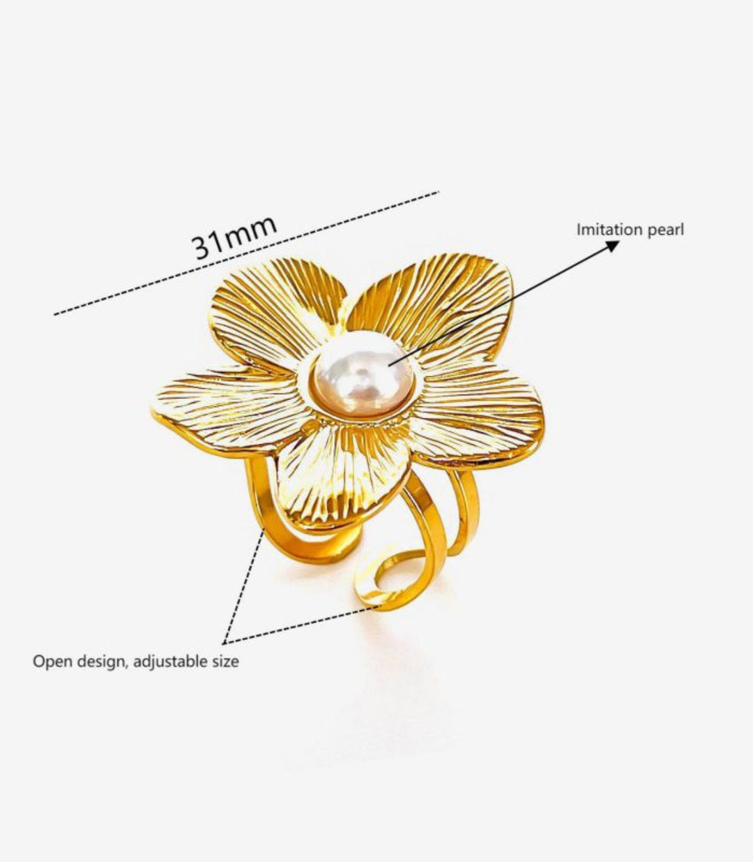 Anillo maxi flor con perla