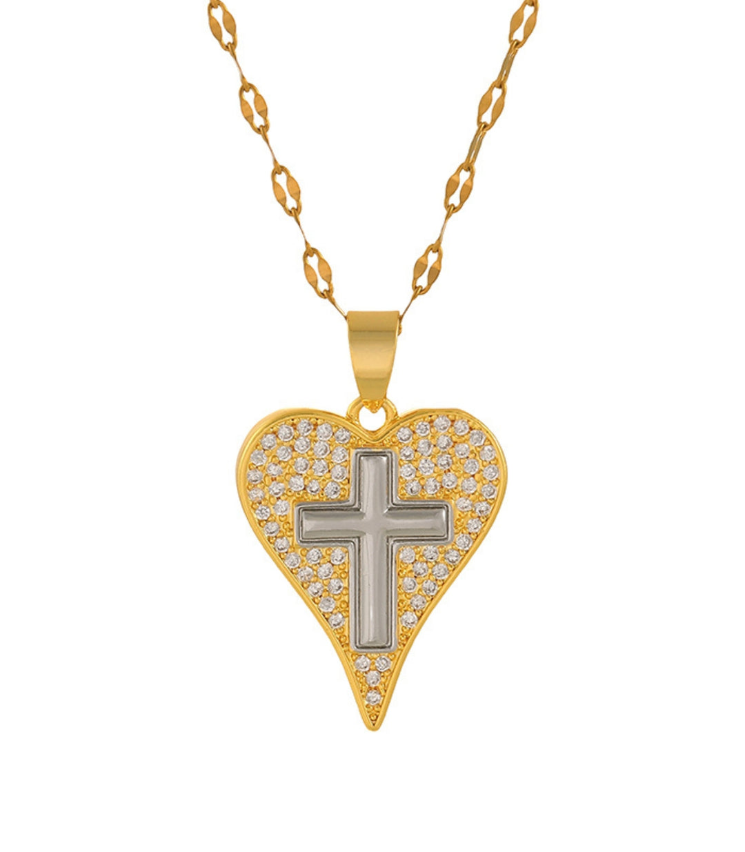 Collar corazón y cruz bicolor