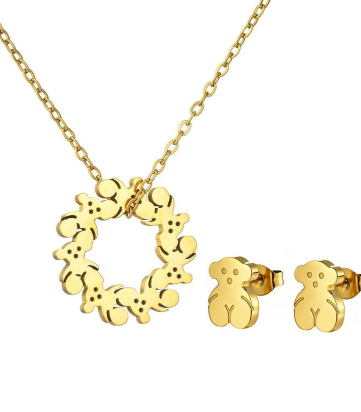 Collar y Aretes Set Ositos Dorados