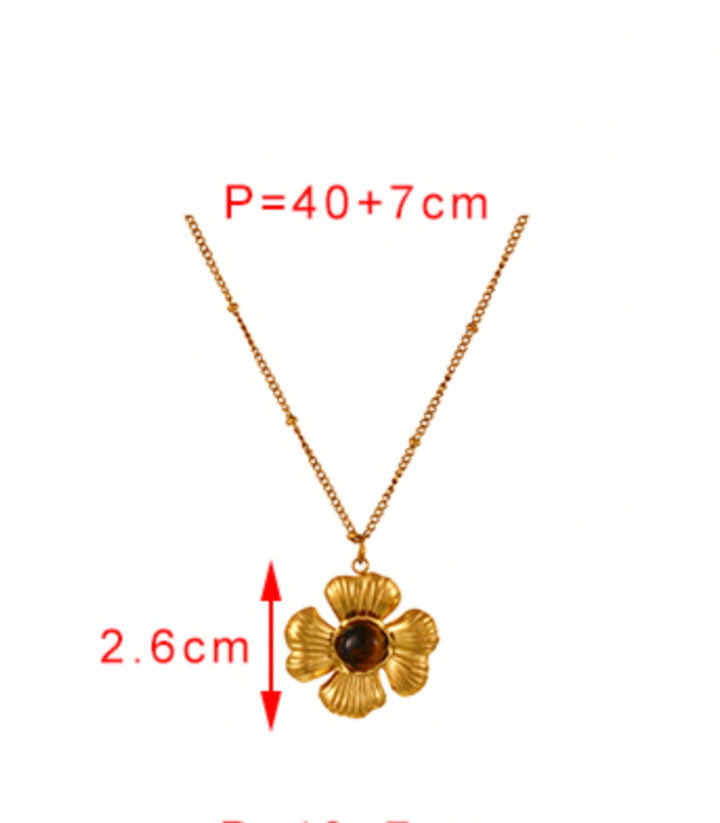 Collar flor piedra cafe