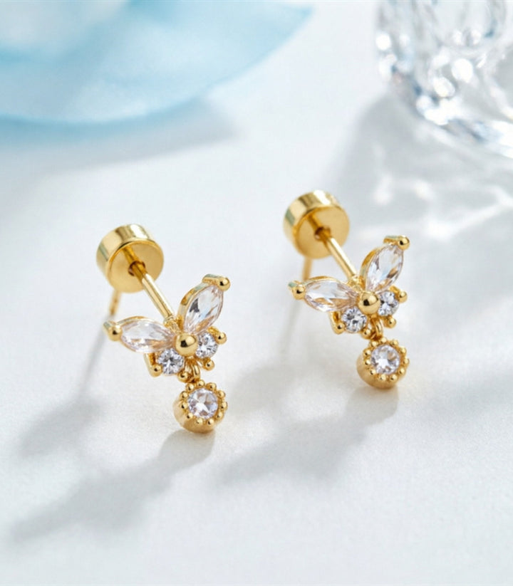 Aretes Mariposas Acero+18K