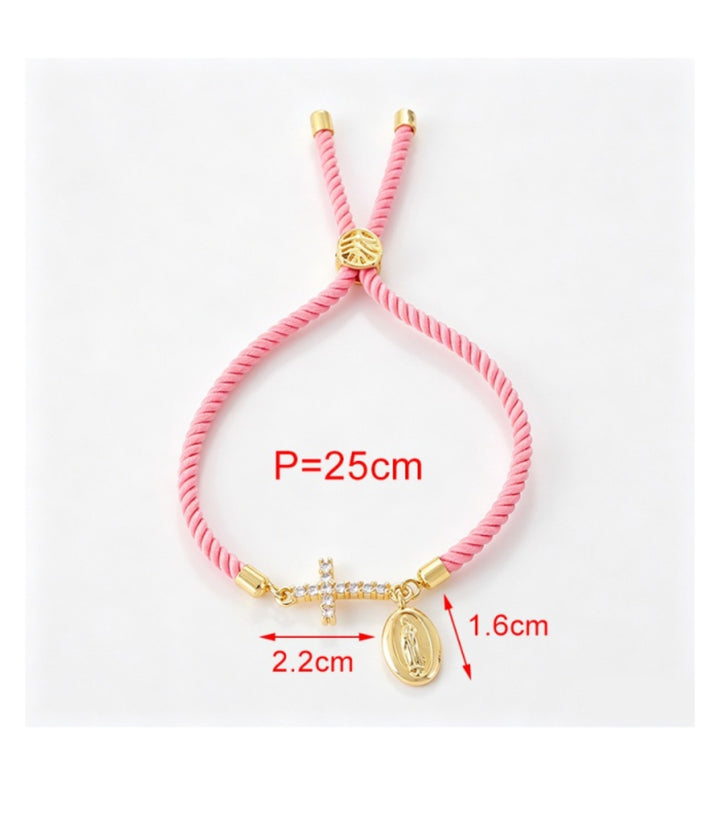 Brazalete Pink Zircon Cross Virgen