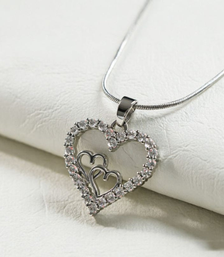 Collar Corazónes Zirconias Plata