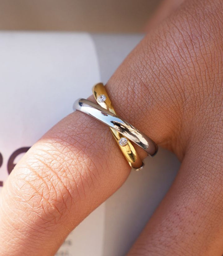 Anillos Set Doble Bicolor Zirc #7