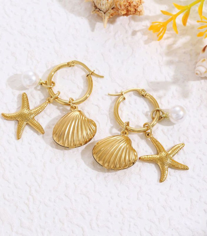 Aretes Beach Shell Star Pearl