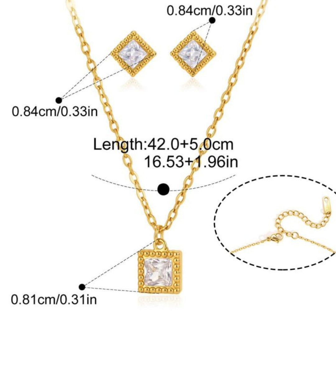 Collar y Aretes Set Square Zircon