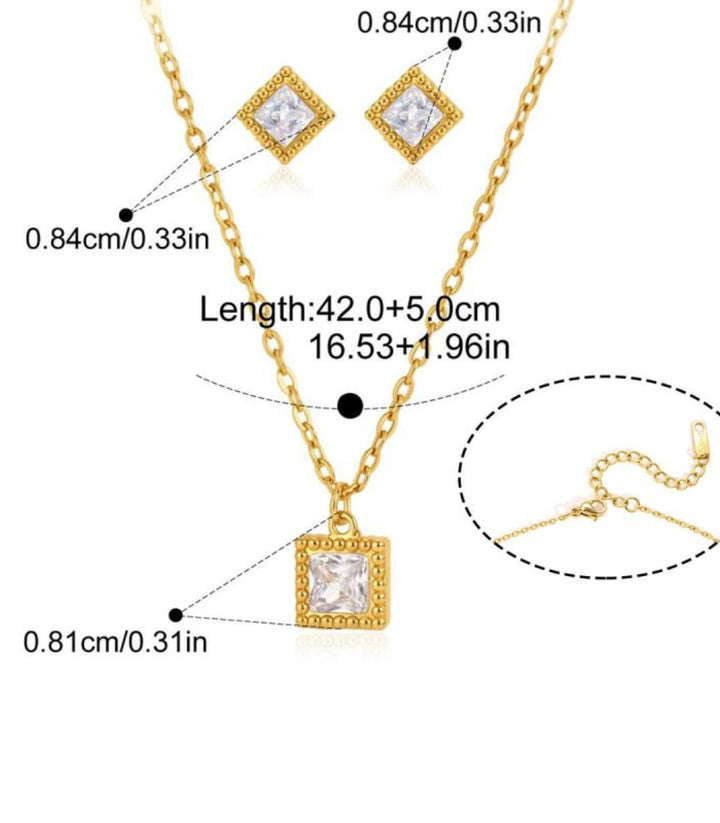 Collar y Aretes Set Square Zircon