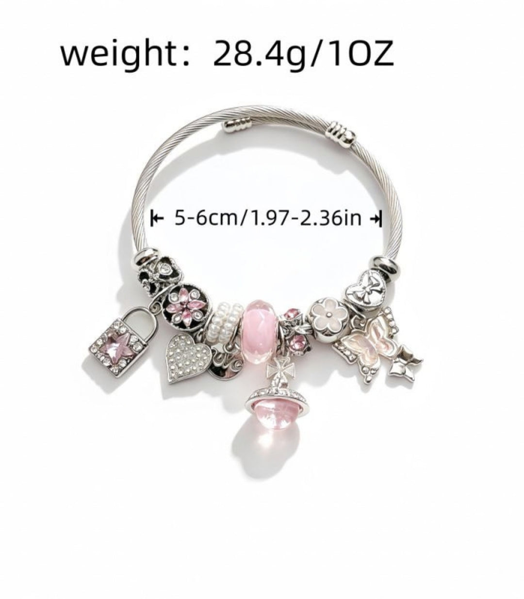 Brazalete Silver Pink Charms