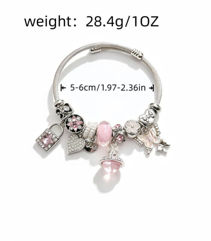 Brazalete Silver Pink Charms