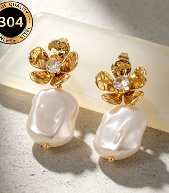 Aretes Flower Pearl Stud