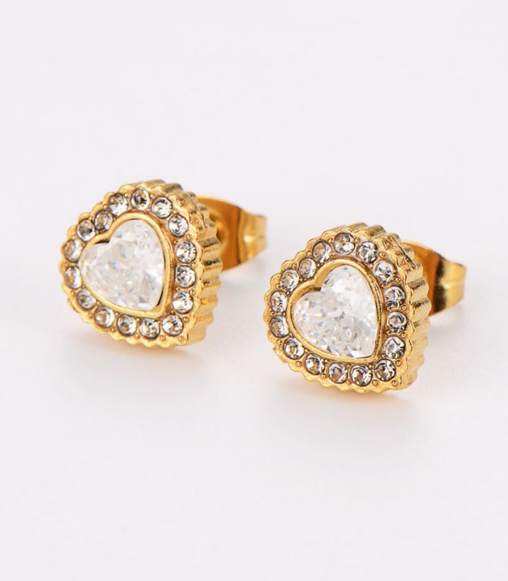 Aretes Gold Heart Zircon