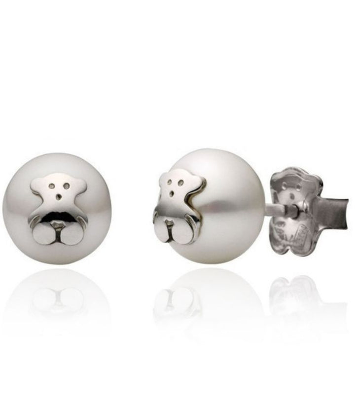 Aretes Perla Oso Plata