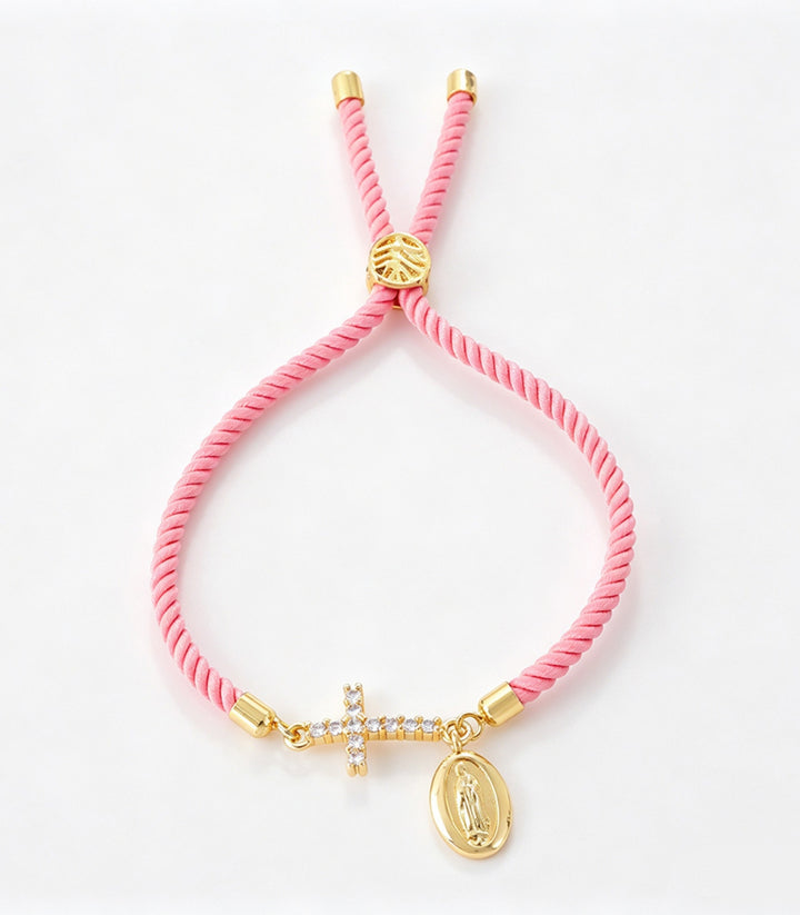 Brazalete Pink Zircon Cross Virgen