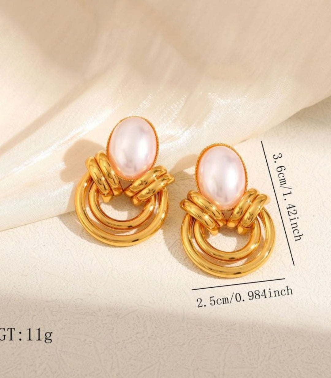 Aretes Pearl Geometric Lines Hollow